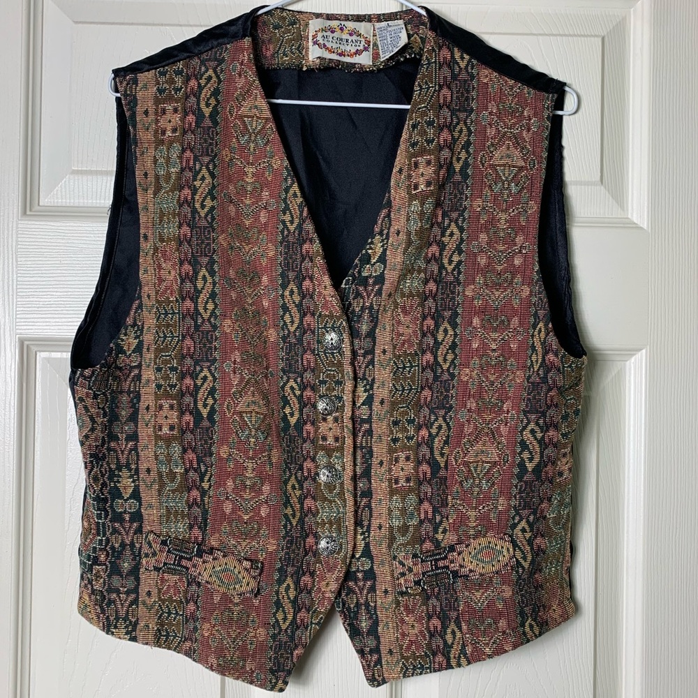 Au Courant Collection | Vintage Woven Cotton Southwestern Pattern Vest - Large